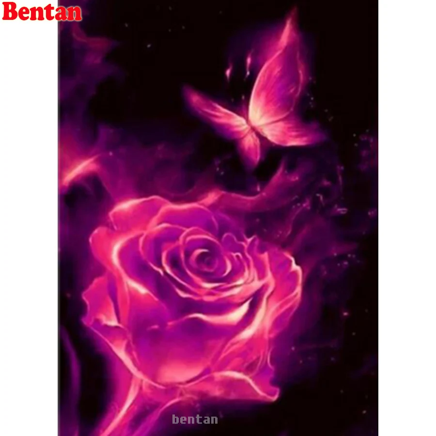 5D full drill square round Diamond Painting Fantasy butterfly fire rose flower Diamond Mosaic Decoration Diamond Embroidery gift