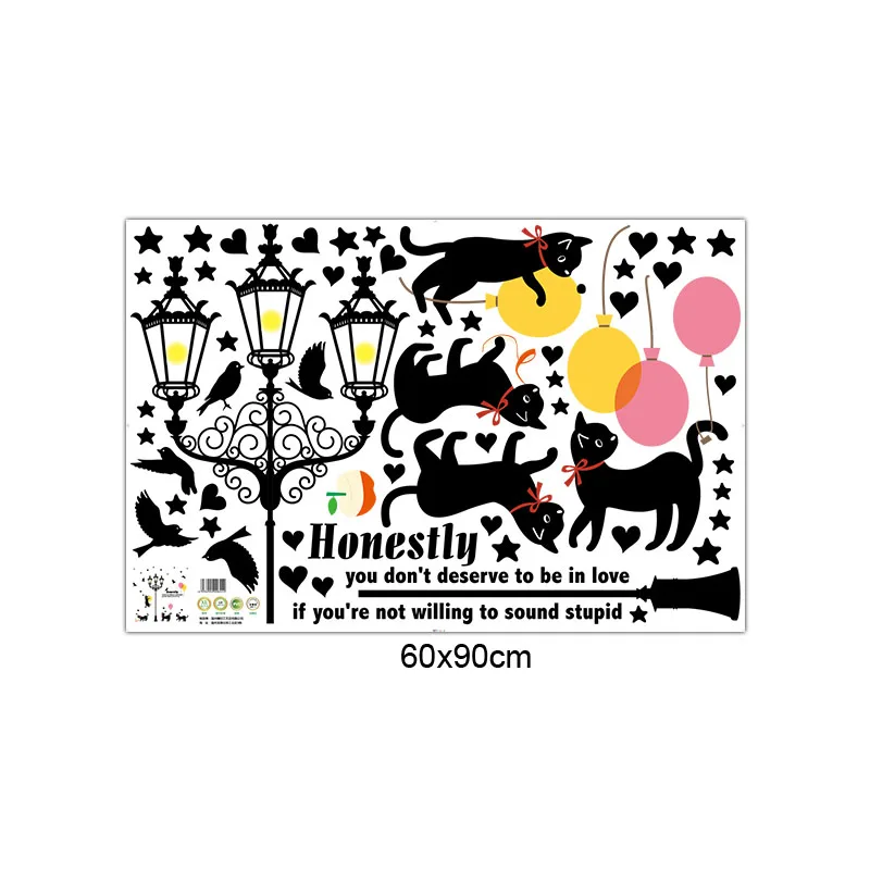 

Kitchen PVC Wall Paper Removable Cat Under Street Lamp DIY Wall Stickers Home Decor Living Room Art Decor Mural Wall papers