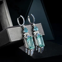 long style design silver color simulation aquamarine gemstone earrings womens bride wedding fine jewelry for women gifts