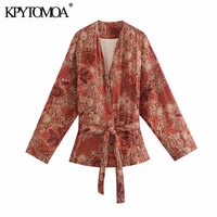 kpytomoa women 2021 fashion with belt paisley print kimono jacket coat vintage long sleeve pockets female outerwear chic veste