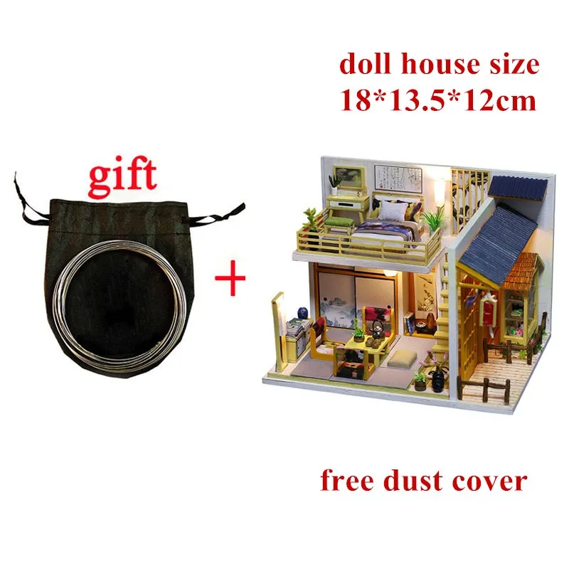H with dust cover 3D Деревянный Кукольный дом Вилла мебель DIY Миниатюрная модель светодиодный светильник 3D Деревянный кукольный домик рождественские подарки игрушки для детей - Цвет: H with dust cover