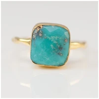 vintage turquoise gold plated luxury ring simple square european and american popular hot new hand jewelry ladies jewelry