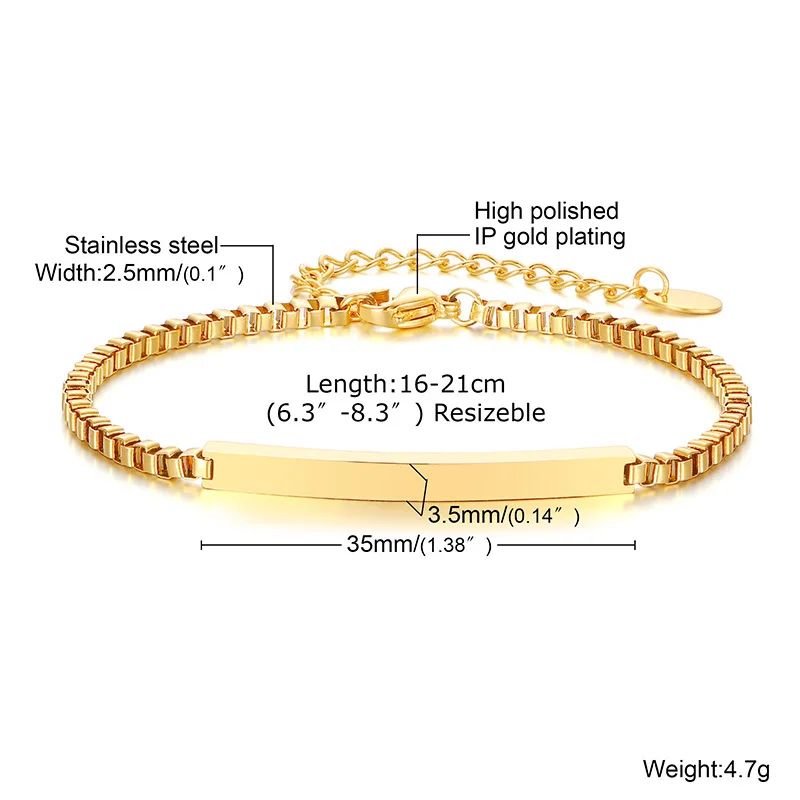 Женские браслеты с гравировкой на заказ из нержавеющей стали цепочкой и