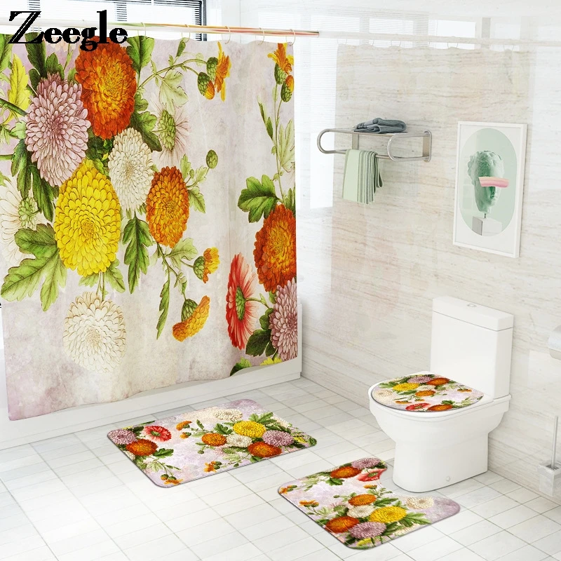 

Набор ковриков для ванной комнаты в европейском стиле, ковер для ванной и душевая занавеска, домашний декор, коврик для туалета, абсорбирующ...