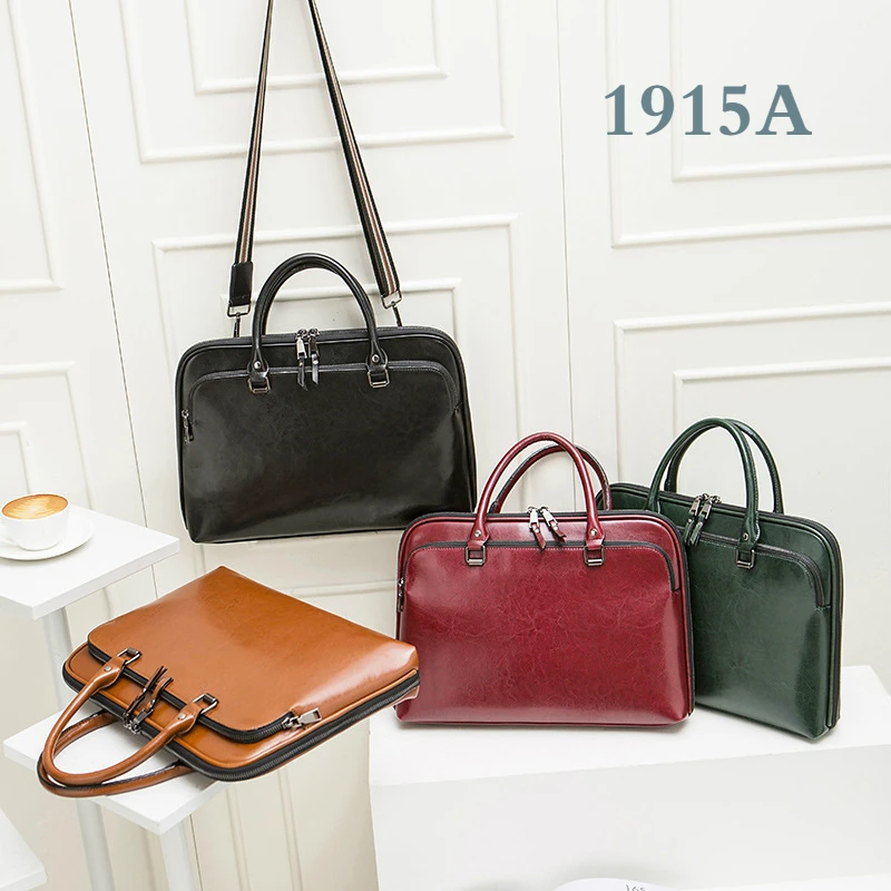 2022 new cowhide womens briefcase business handbag women genuine leather bag 14 6 inches laptop computer bag office bags free global shipping