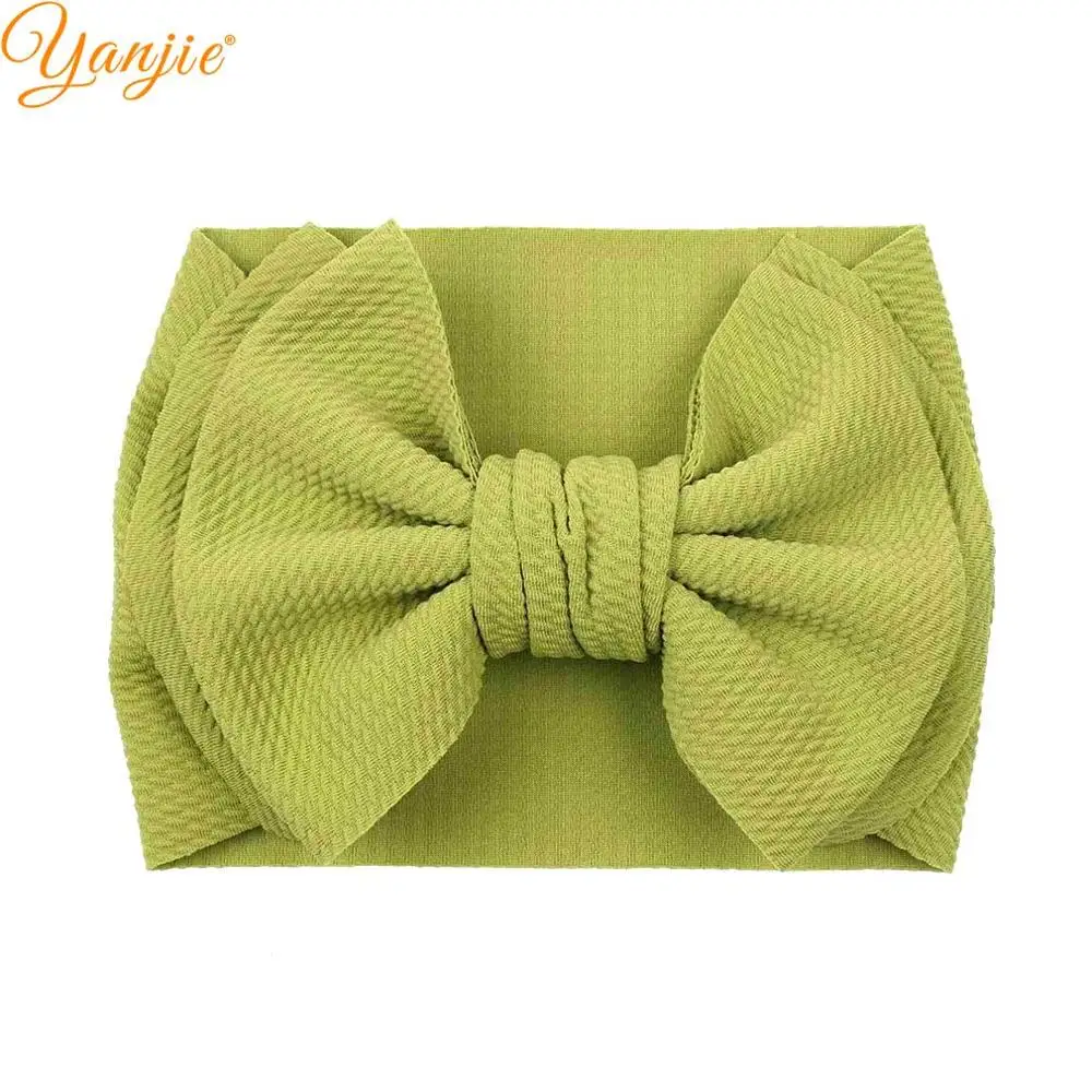 avocado green Новое поступление большие " банты для волос, ободок из вафельной ткани, эластичные резинки для волос, аксессуары для волос для девочек, модные аксессуары - Цвет: avocado green