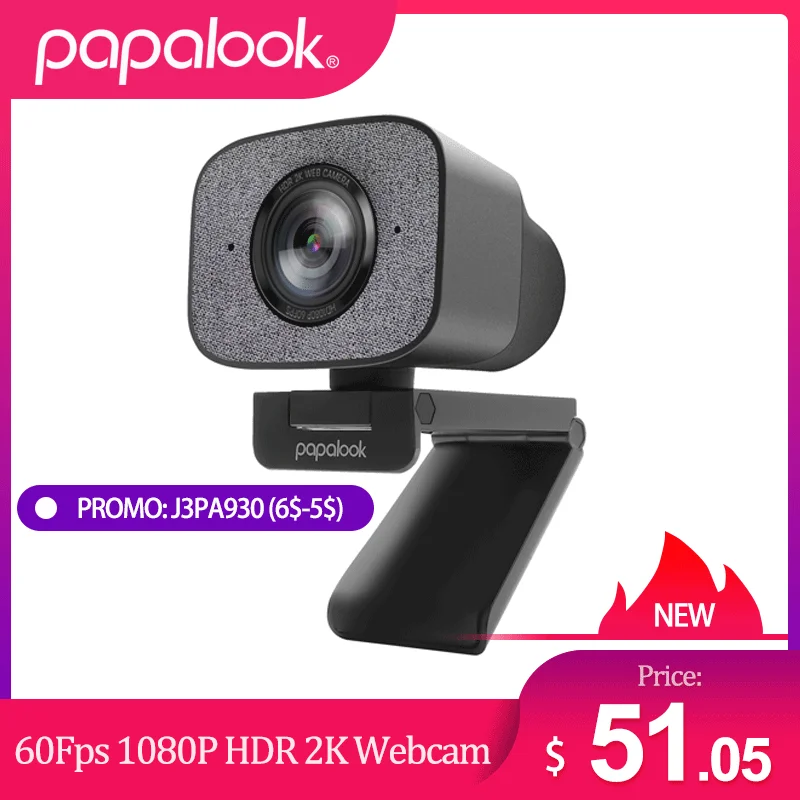 Веб камера PAPALOOK PA930 2K HDR с двойным стереомикрофоном и углом 90 градусов для OBS/SKYPE/ZOOM