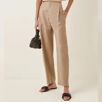 sweden 2021 new high quality woman fashion loose wool wide leg pants solid color retro casual straight pants female office