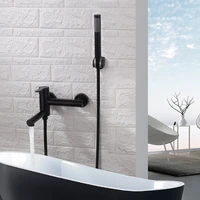 black shower bath faucet full copper hot and cold shower set mixing valve rain shower head with water