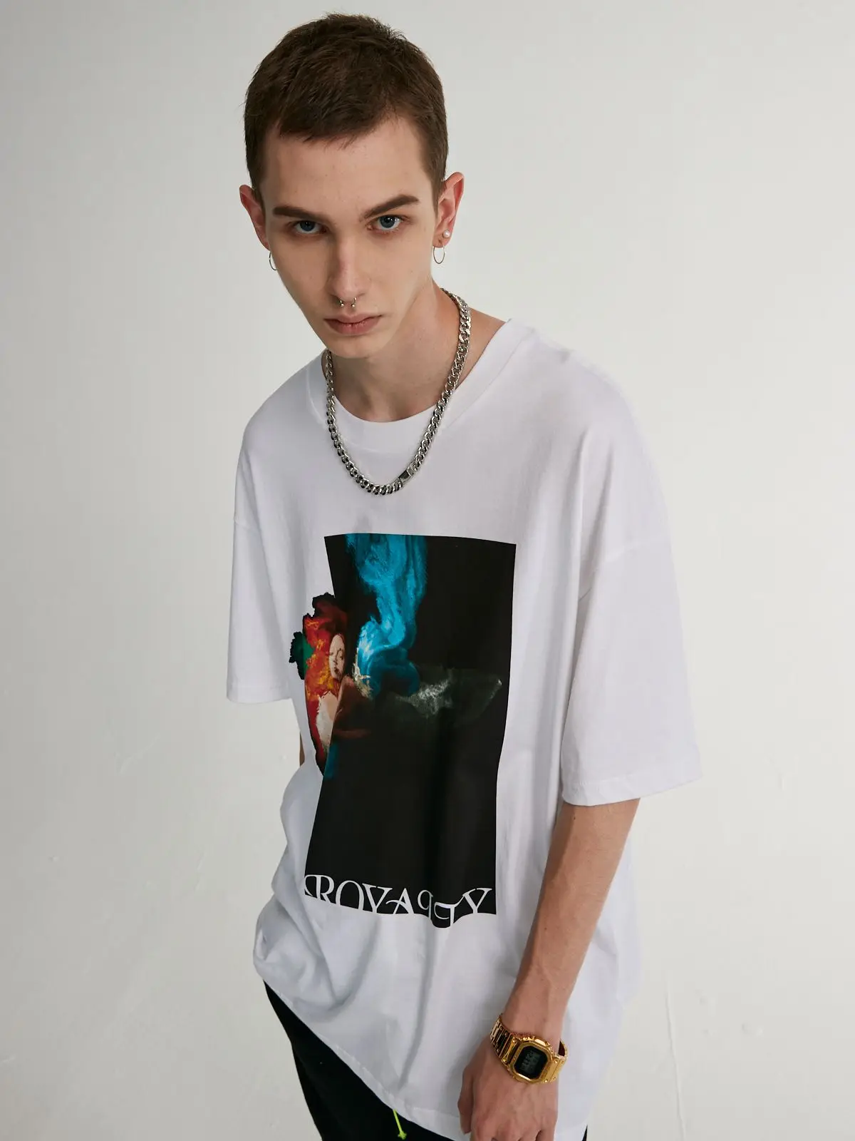 

Футболка оверсайз для мужчин и женщин, модная рубашка с контрастным абстрактным принтом персонажа, с коротким рукавом, в стиле хип-хоп, лето