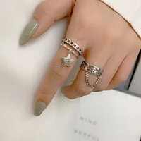 new trendy silver color pentagram chain rings for women universe pattern finger rings thai silver ring creative jewelry gifts