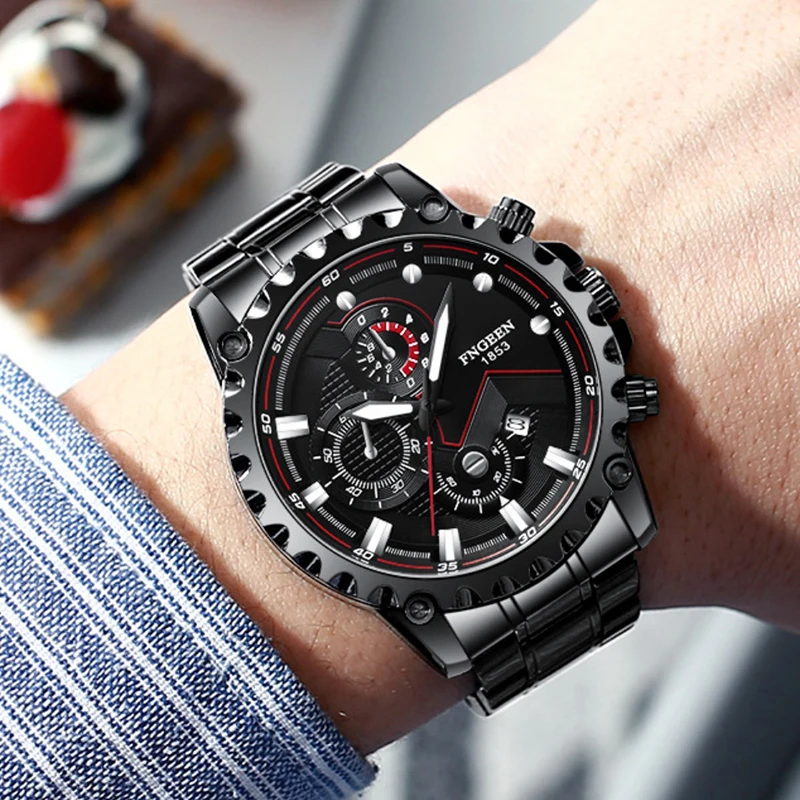 

FNGEEN Business High Quality Man's Wristwatches Waterproof Quartz Hardlex Mirror Watches for Unisex Calendar
