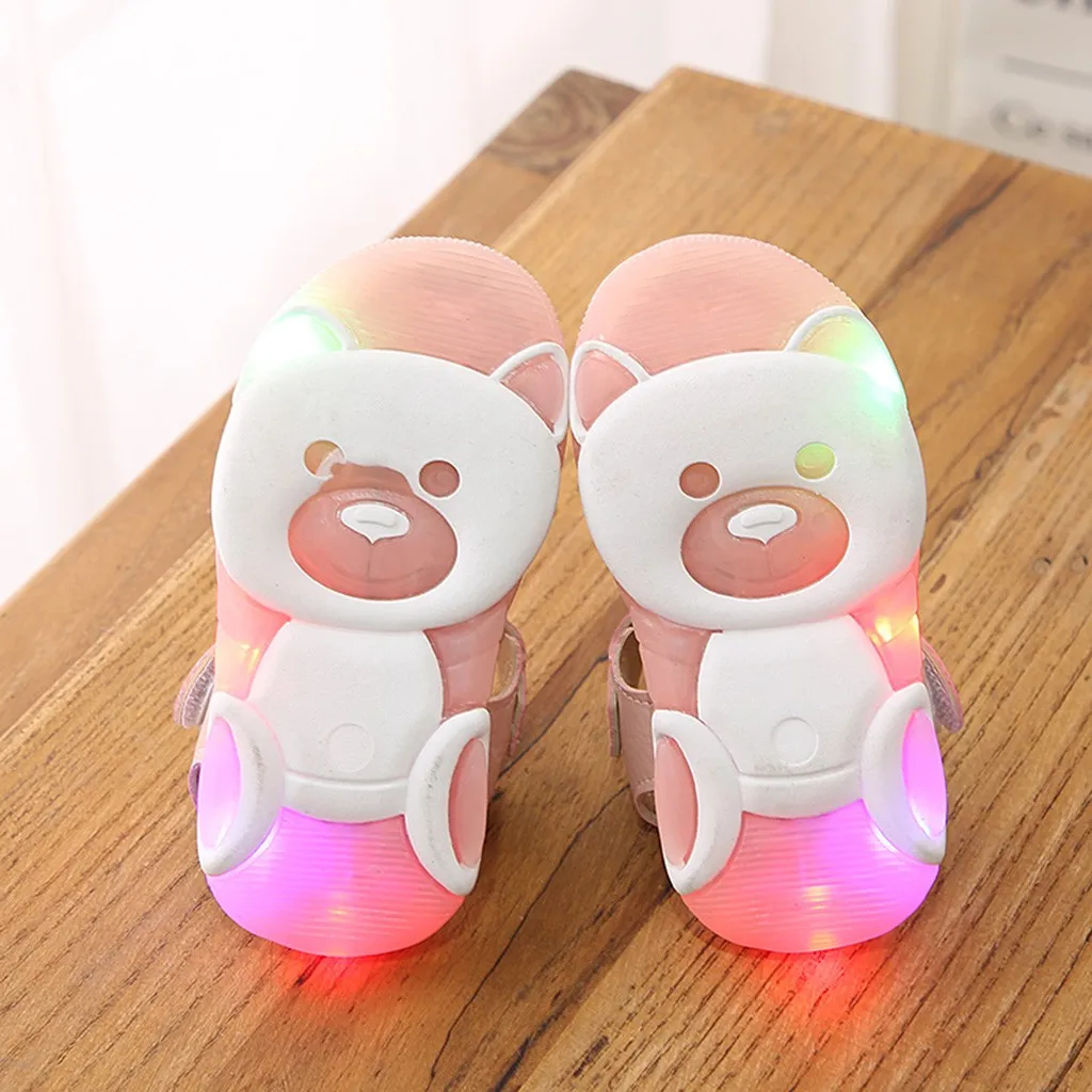 Детские Летние кожаные сандалии светящиеся пляжные светодиодный светильник