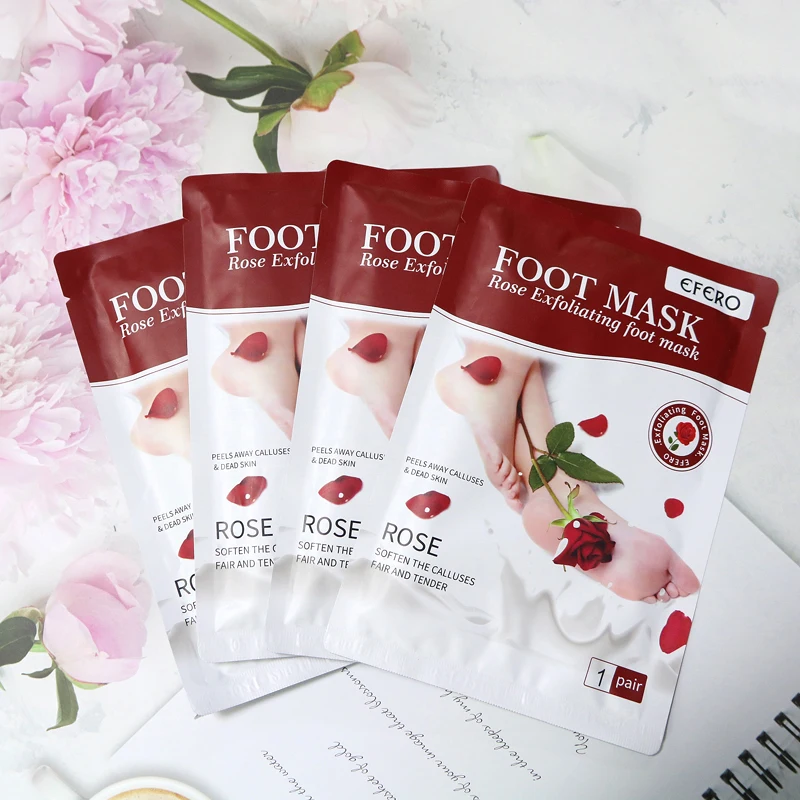 

EFERO 30Pair Rose Foot Mask Pedicure Sock Exfoliation Foot Spa Bath Mask Peeling Scrub Foot Patch Whitening Feet Mask for Legs