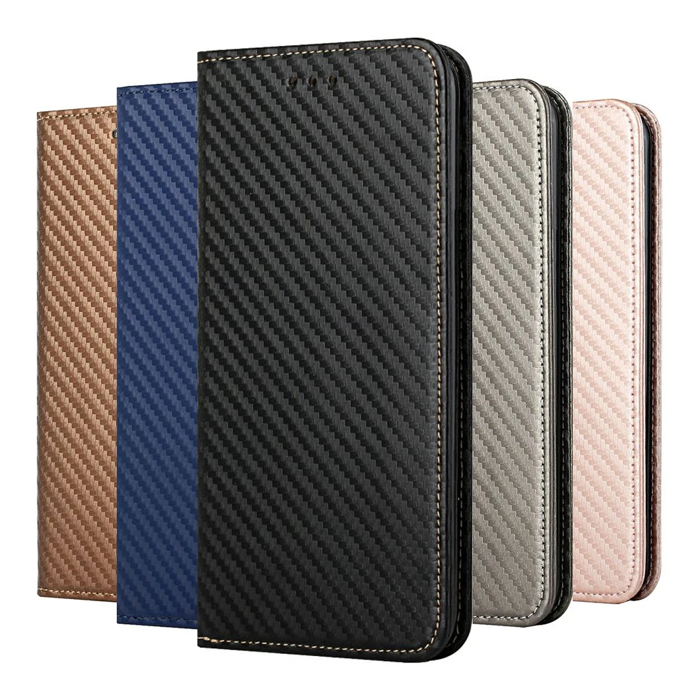 

Carbon Fiber Flip Case For OPPO A3S A5 A5S A7 A8 A9 A12 A15 A31 A52 A53 A53S A72 A73 A74 A92 A93 Cover Magnetic Flip Wallet Etui