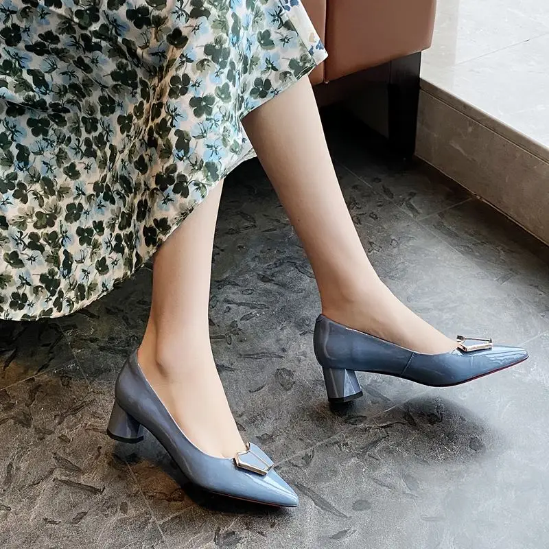 

ALLBITEFO new arrive genuine leather thick heels office ladies shoes high quality women high heel shoes women heels ladies shoes