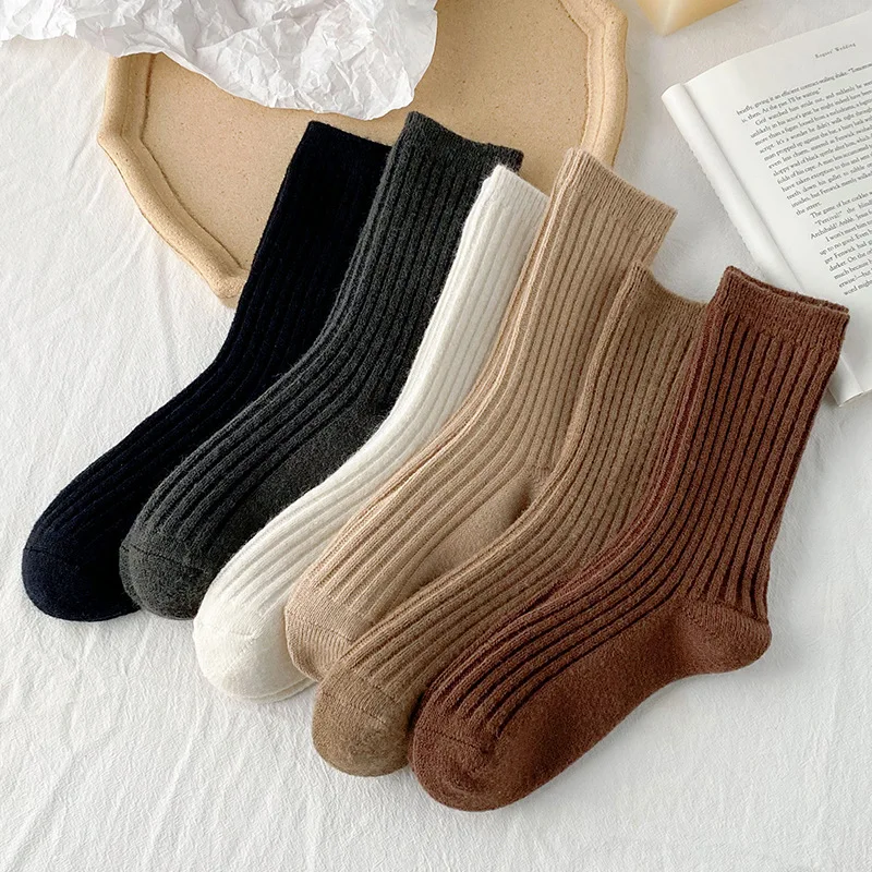 

Fashion Winter Cashmere Woman Socks 30% Wool Thicken Warm Long Socks Retro Vintage Harajuku Solid Color Thermal Crew Socks Women