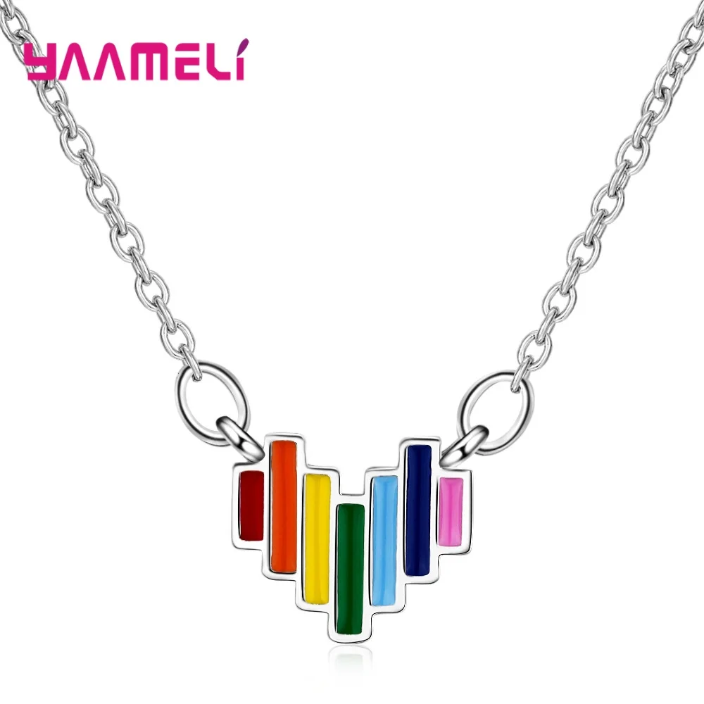 

Женское ожерелье из серебра 925 пробы, с кулоном в виде радужного геометрического сердца