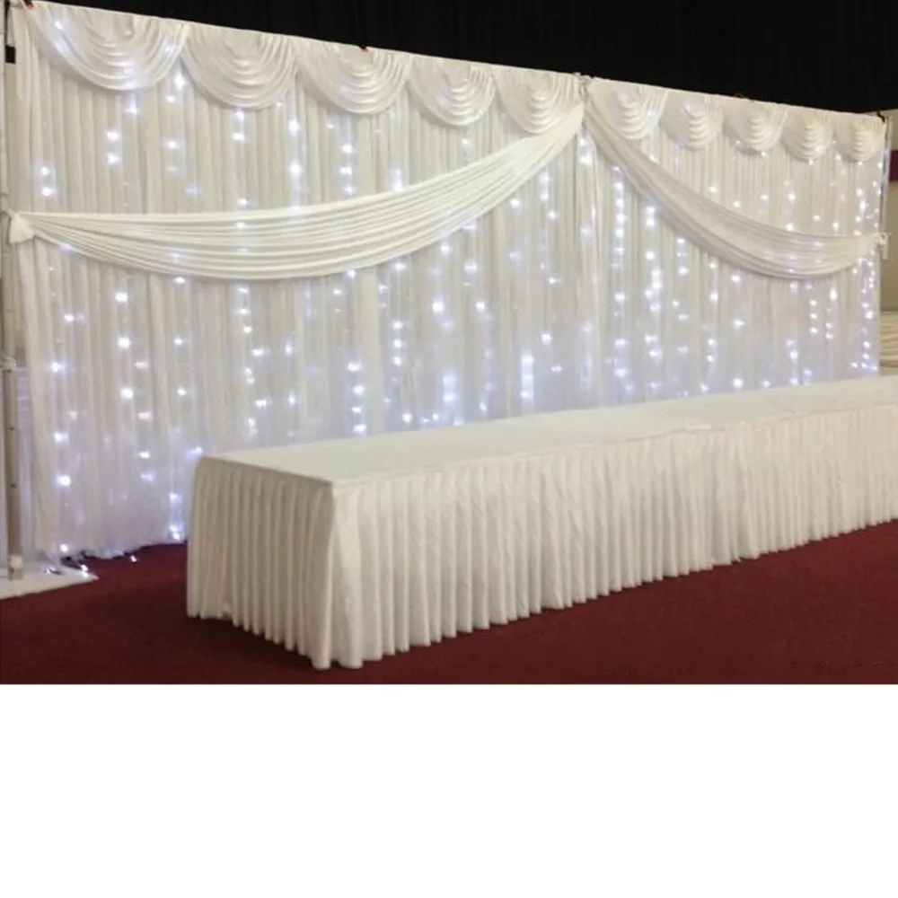 

10ft*20ft White Color Ice Silk Wedding Backdrop Curtain With Swags Gold Drape Luxury Wedding Props Satin Drape Curtain Party Dec