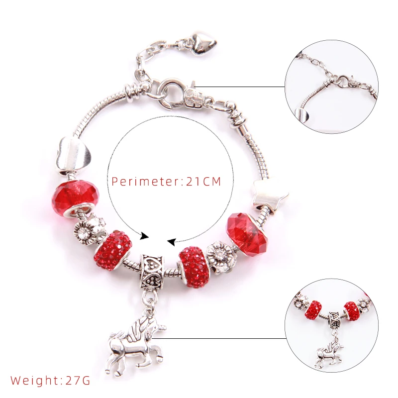 NCRHGL браслеты с изображением единорога розовые хрустальные бусины Браслет