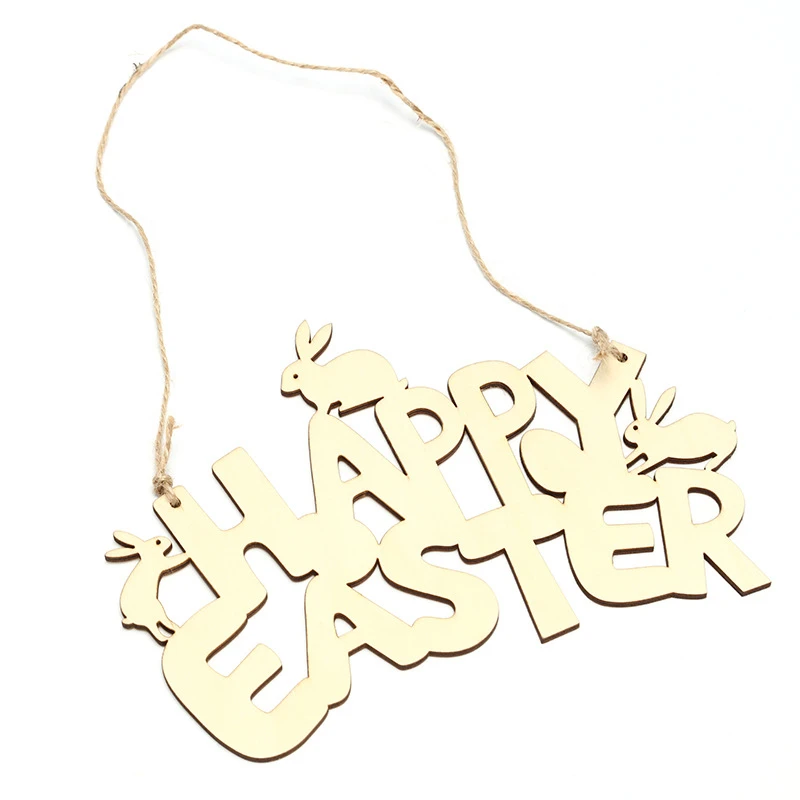 

Easter Wooden Decoration Bunny Happy Easter Door Hanging Pendant Ornaments DIY Wood Rabbit Craft Easter Party Decor For Home