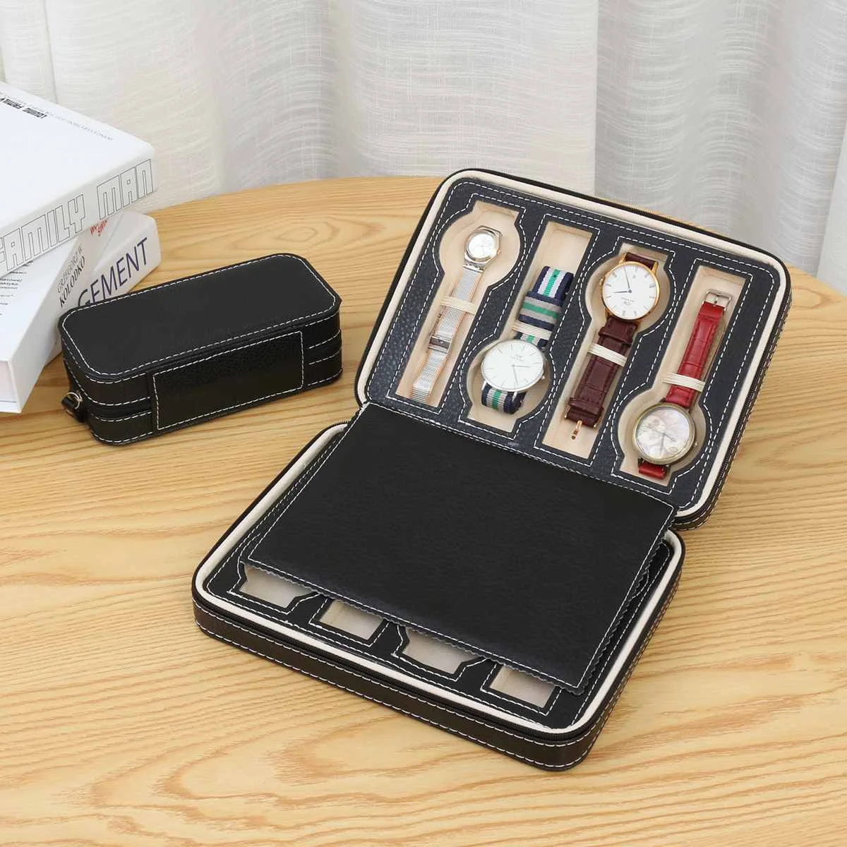 Ящик для хранения из искусственной кожи с 2/4/8 сетками чехол часов переносная