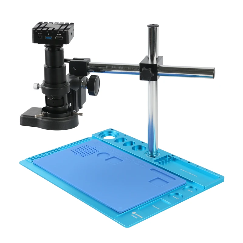 

4K UHD HDMI USB Industrial Digital 320X Zoom Lens Video Microscope Camera Aluminum Alloy Repair Multifunctional Workbench Stand