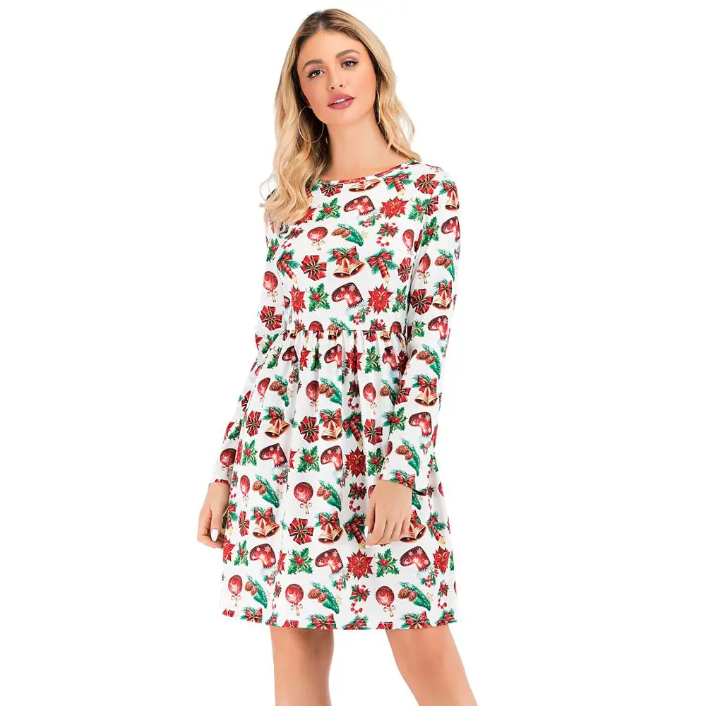 

European and American hot-selling Christmas clothing, women's dress, autumn and winter clothing, long-sleeved printed skirt