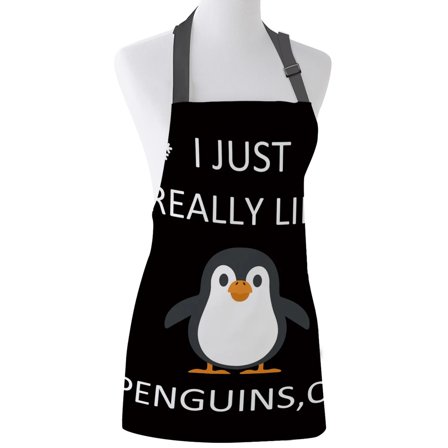 

I Really Like Penguins Print Apron Print Unisex Kitchen Bib with Adjustable Neck for Cooking Gardening