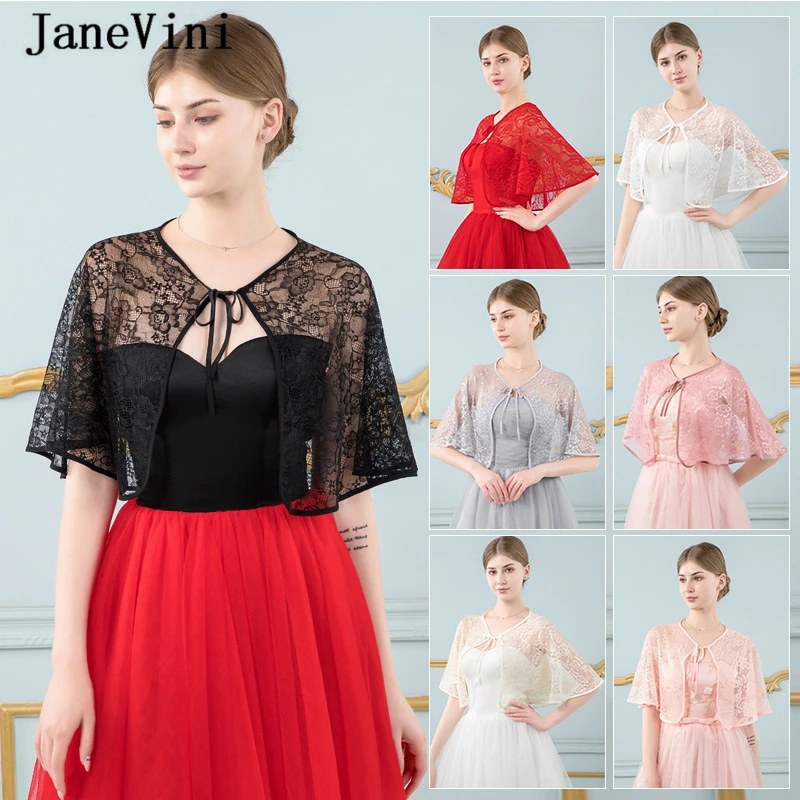 JaneVini винтажные Летние черные кружевные свадебные обертывания и шали короткие