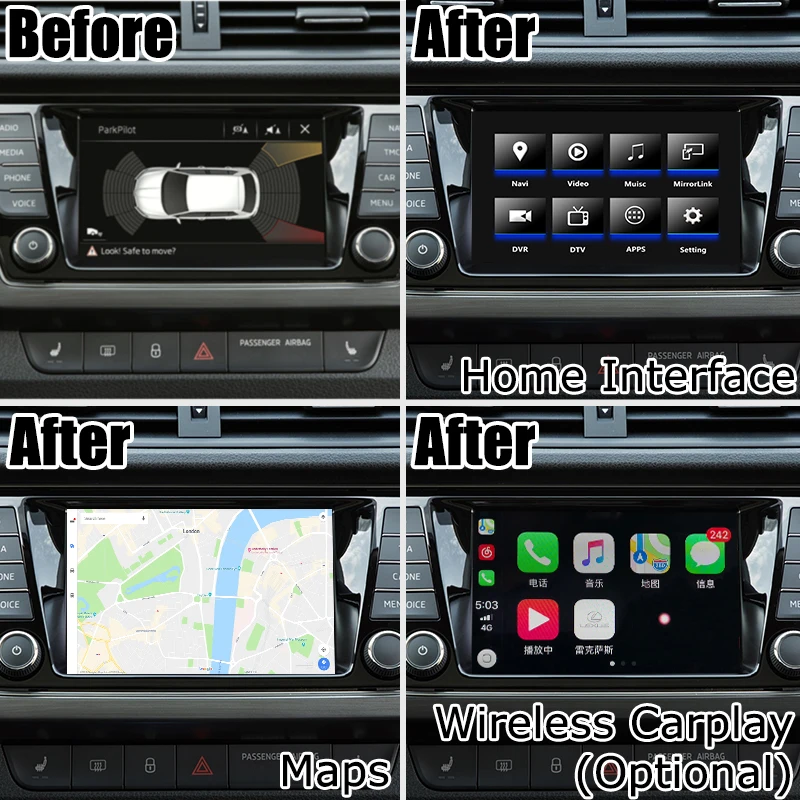 Интерфейсная коробка Lsailt Android / carplay для Skoda Fabia Kodiaq 6 5 8 discover MIB MQB|GPS транспорта| |