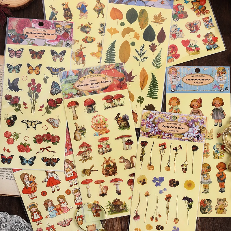 

1 Sheet Vintage butterfly leaf mushroom plant PET sticker DIY diary Journal decoration sticker album scrapbooking