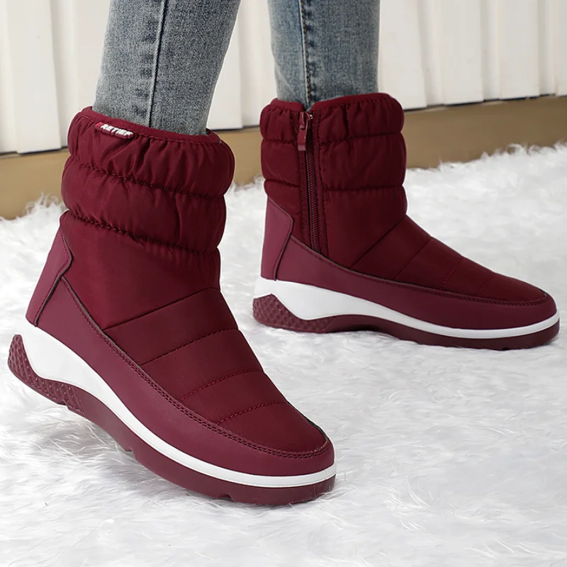 

Winter Snow Boots Women Casual Warm Slip on Fur Shoes Patchwork Ankle Boots Women Fashion Wedges Waterproof Botas Mujer