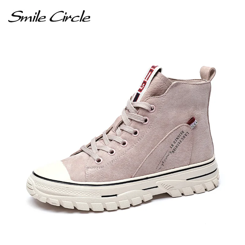 Женские высокие кроссовки Smile Circle повседневные ботинки из натуральной кожи на плоской платформе со