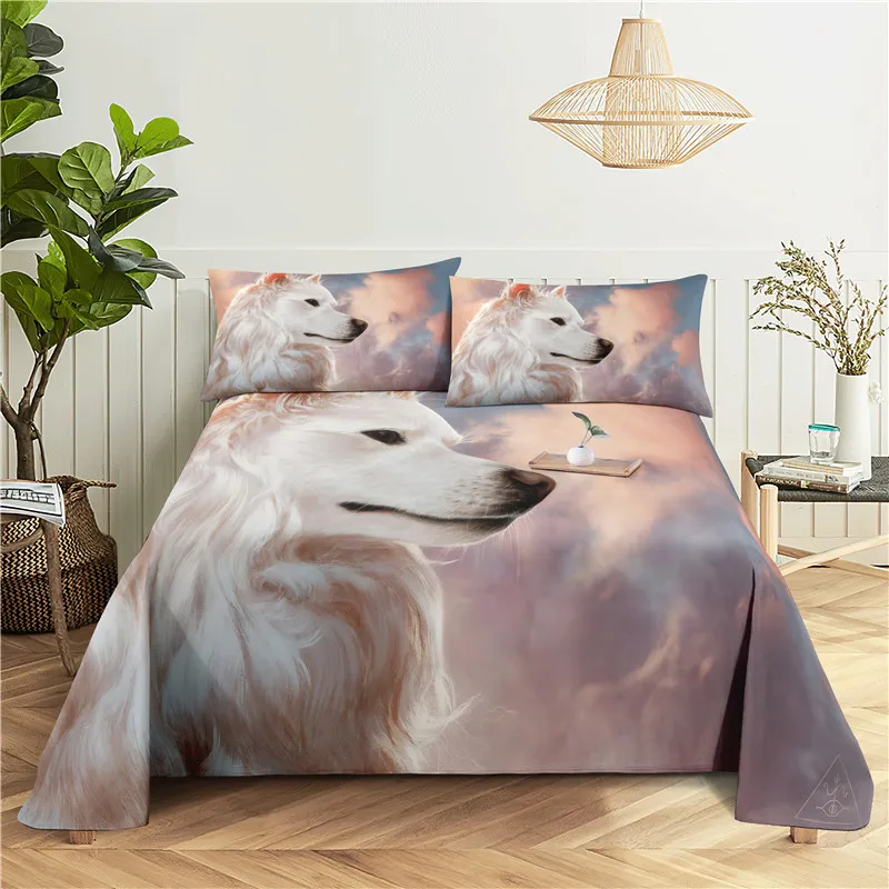 

Beautiful Wolf Bedding Sheet Home Digital Printing Polyester Bed Flat Sheet With Pillowcase Print Bed Sheet