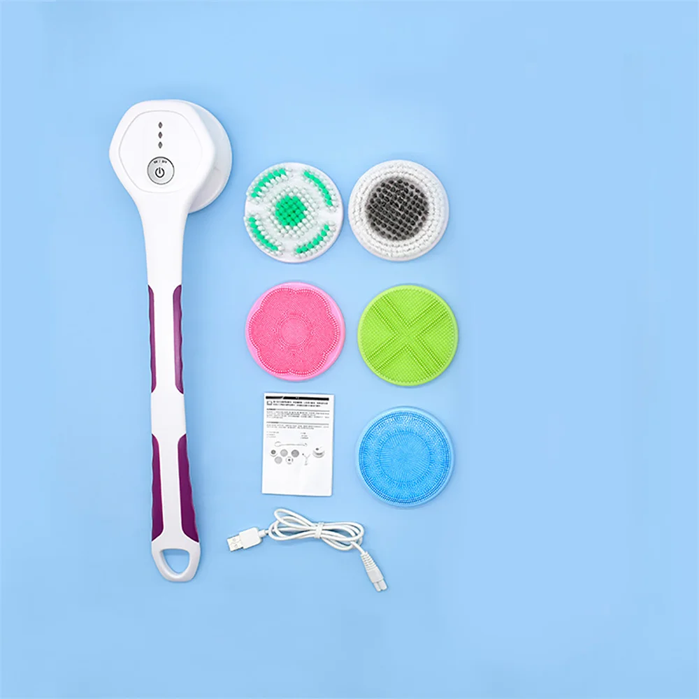 

5 in 1 Electric Silicone Bath Brush Long Handle Back Scrubber Body Exfoliation Clean Scrub Brushes Waterproof Bath Shower Brush