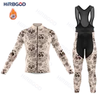 Новый мужской комплект для велоспорта HIRBGOD с цветочным черепом зимние теплые флисовые с гелевыми вставками оборудование для верховой езды комплект с длинным рукавом и брюками