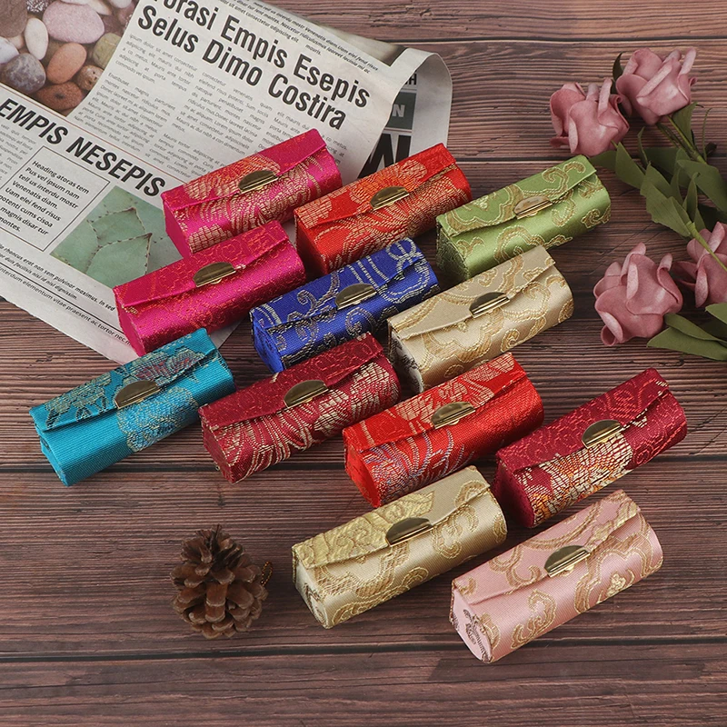 Чехол для женской помады в стиле ретро с вышитыми цветами и зеркальной упаковкой