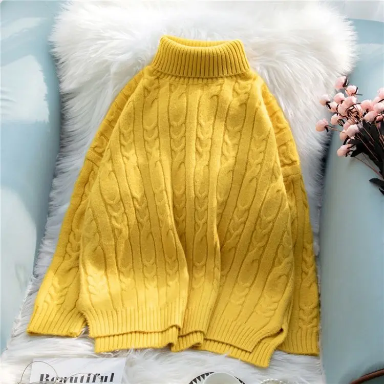 

OMCHION Women's Sweater 2020 New Turtleneck Loose Thickened Twist Korean Sweaters Female Pullover Solid Color Knitwear LYT70