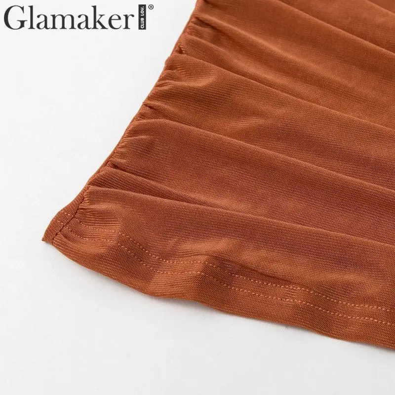 Glamaker, пышная блуза с длинным рукавом, Женская Сексуальная плиссированная блузка для ночного клуба, Женский шикарный сетчатый топ, уличная модная винтажная блуза с квадратным вырезом