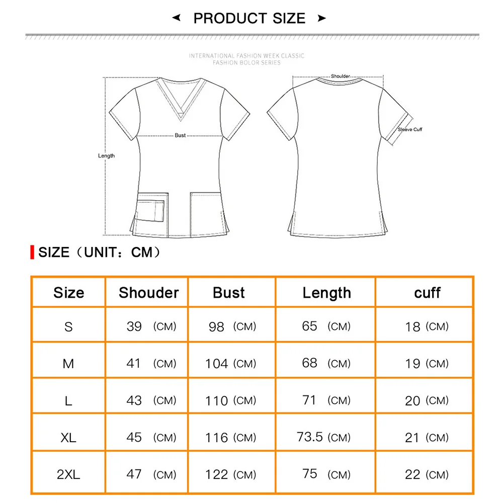 

Comfortable Medical Top Unisex Women's scrub Short Sleeve V-neck Pocket Nursing Worker T-shirt Solid Color Nursing Lab Clothing