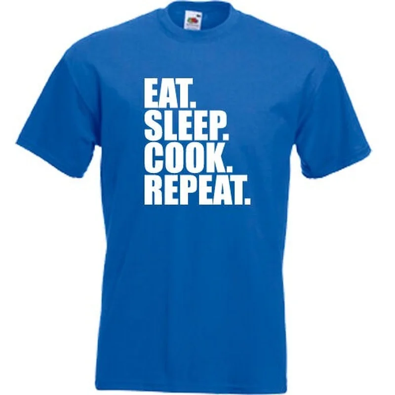 

Еда. Сон. Готовить. Повторить. Мужская футболка шеф-повара, мужские топы, футболки, Короткие повседневные мужские футболки в стиле Харадзюку