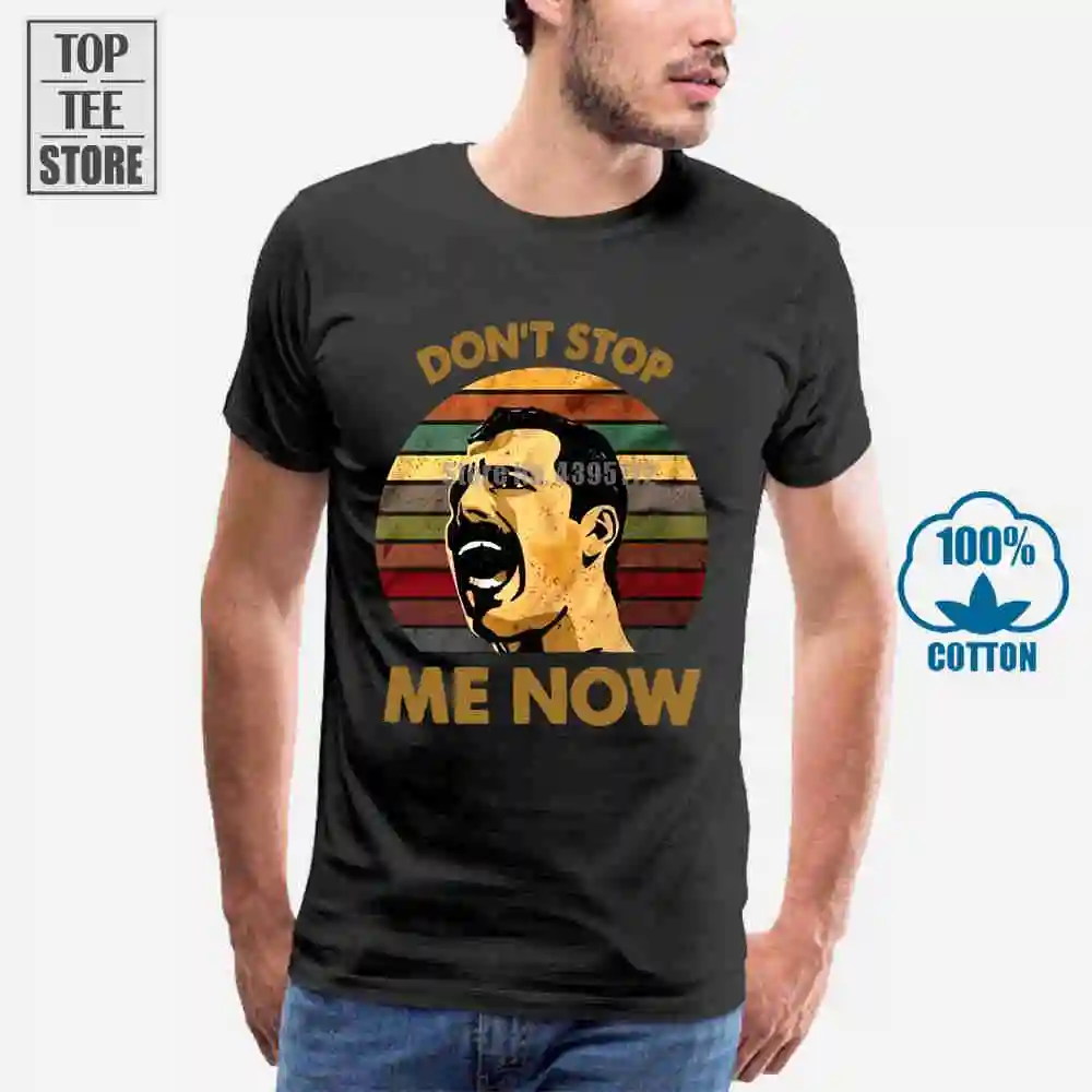 Мужская винтажная хлопковая Футболка Queen Freddie Mercury Don't Stop Me Now черного цвета S