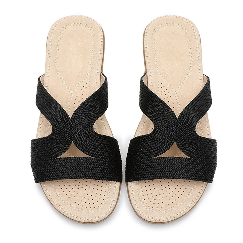 

MVVJKE Women Summer Women's Slippers Elegant Wedges shoes woman Slipper Peep Toe Bohemian Hallow Ethnic Beach Shoes Sandalias