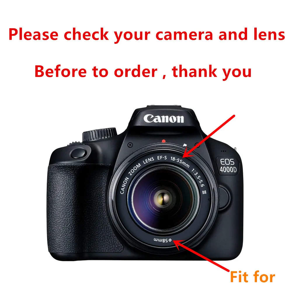 Набор фильтров 58 мм + бленда крышка чистящая ручка для объектива Canon EOS 750D 700D 600D 650D