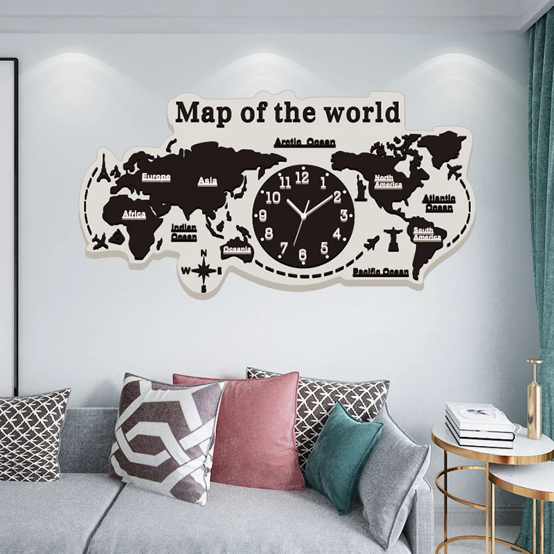 Карта мира акриловые часы черно белые настенные наклейки для дома и магазина