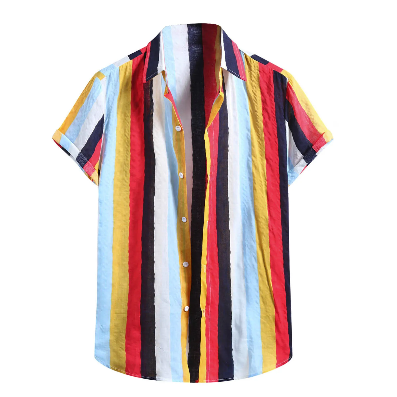 

Summer Men Striped Hawaiian Shirt Short Sleeve 2021 Lapel Breathable Beach Casual Blouse Brand Chic Streetwear Camisas
