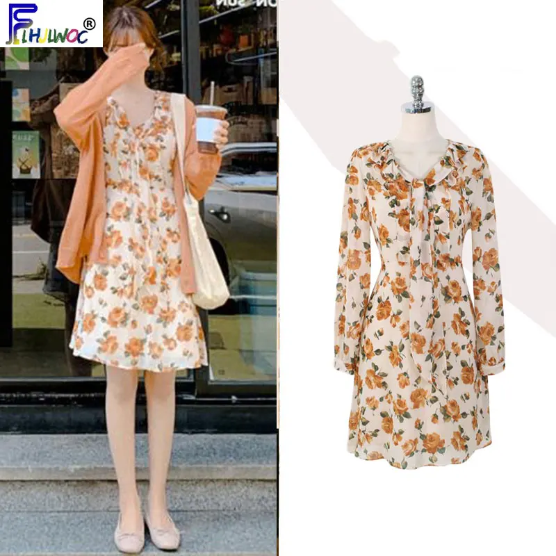 Осенние базовые платья красивые женские с длинным рукавом милые Элегантные