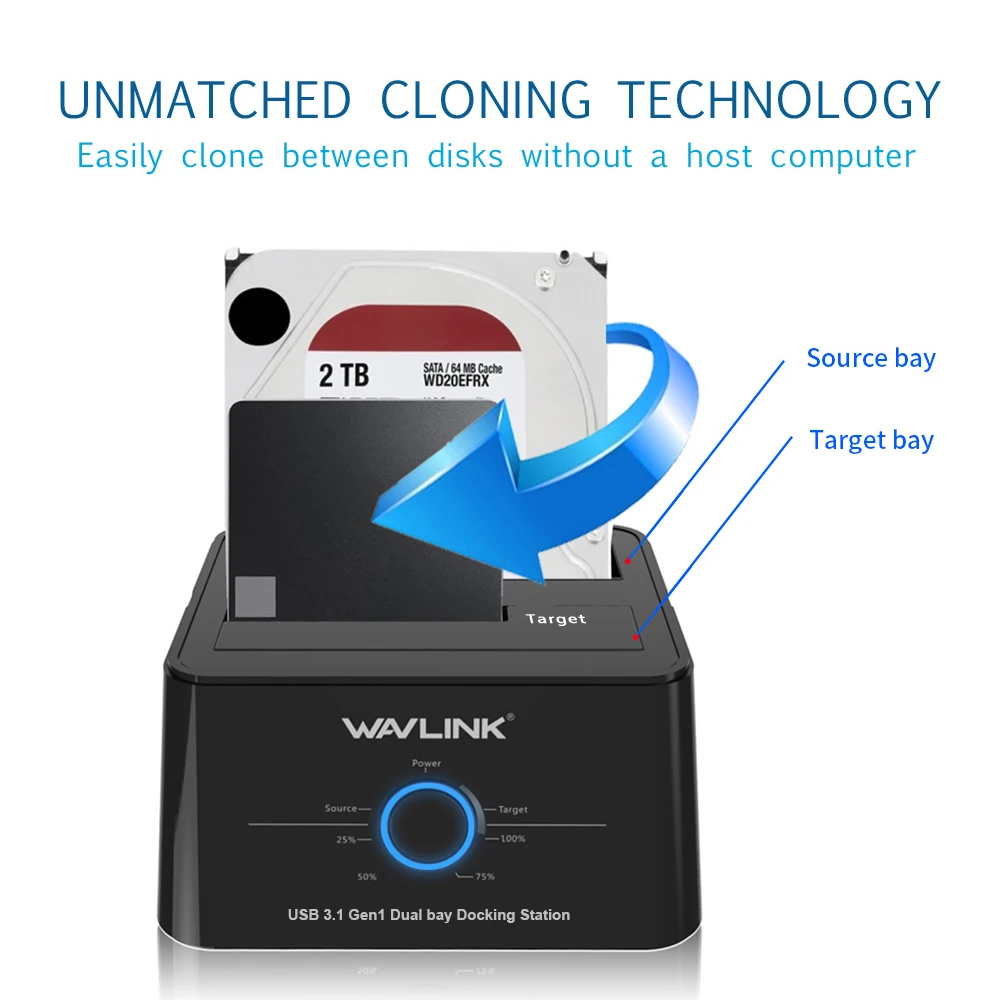 Wavlink USB 3,1 Type C для SATA Dual Bay док-станция 2,5/3,5 SSD HDD SATA 1/2/3 корпус для 2*8 ТБ с офлайн создание резервных клонов