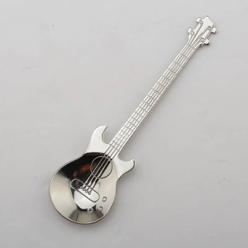 Silver Ложка из нержавеющей стали OBR, форма для кофе, гитары, музыкальная тема, ложка для перемешивания чая, маленькая ложка для мороженого и десертов, креативные столовые приборы - Цвет: Silver